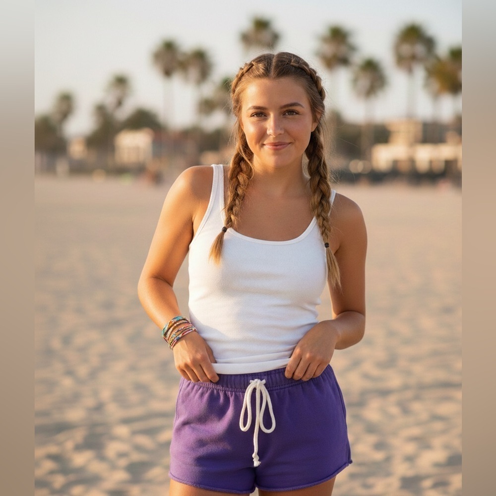 Katie J NYC Tween Dylan Purple Athletic Shorts- size L